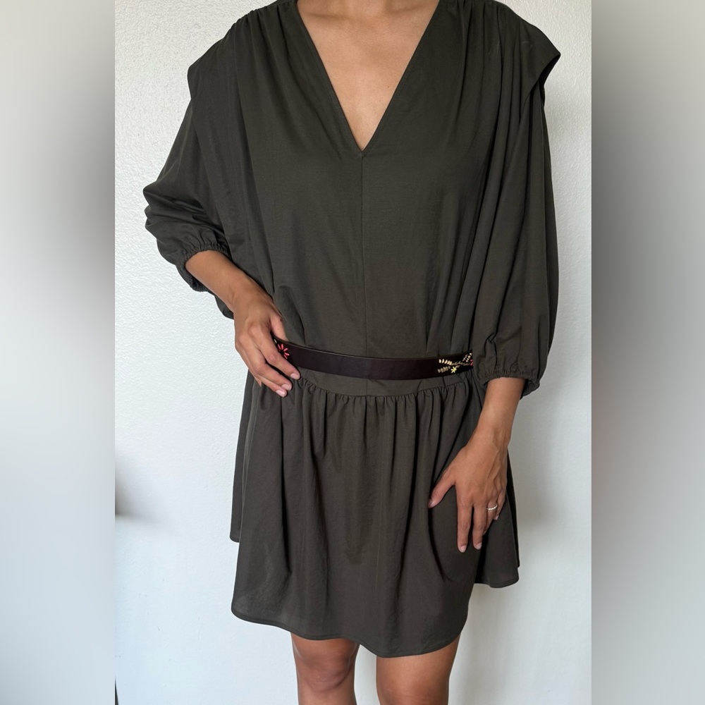 MANGO NWT Oversized Green Olive V-Neck Dress